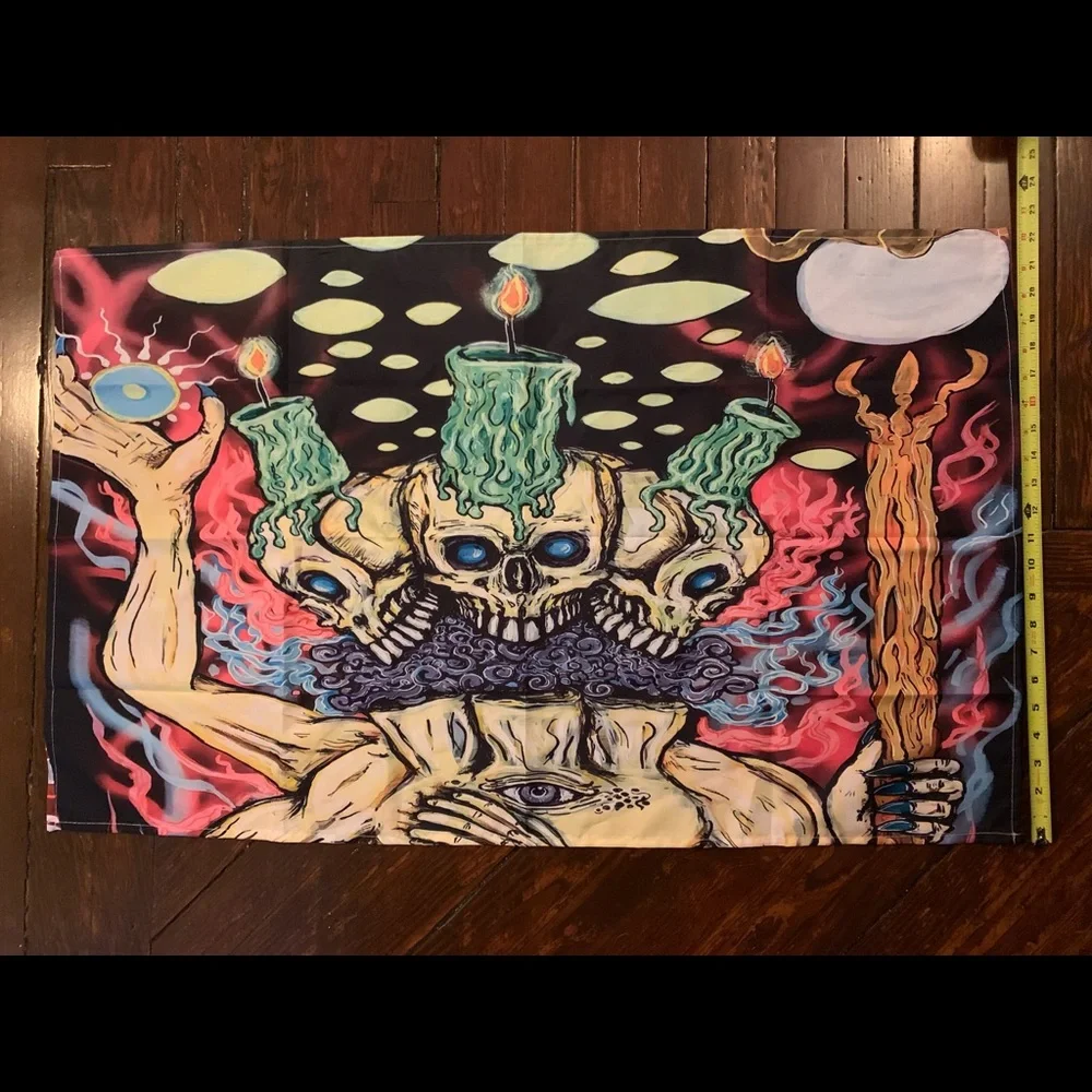 Skull candle tapestry trippy 420 eye sun Halloween hippie wall home decor